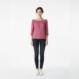 Trinity Organic Cotton Peasant Top Mauve Pink Boho Scoop Neck Long Sleeve S